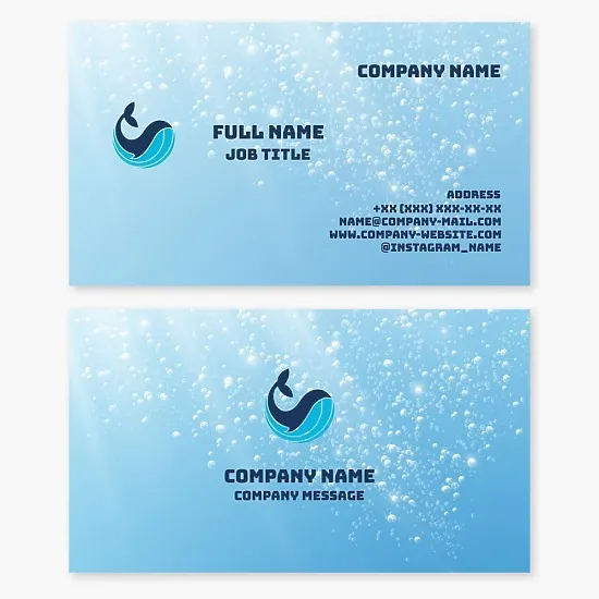 A children's-themed business card template featuring a blue whale. Abstract. Water park.