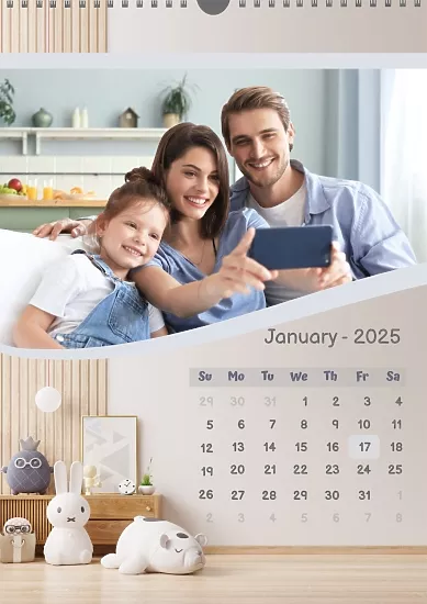 Calendar template Modern happy family with children's interiors