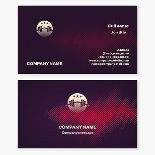 Business card template for fitness club, trainer. Dumbbells, gym.
