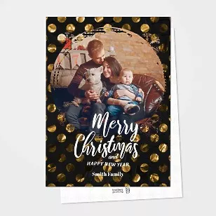 Black and gold polka dot Christmas card