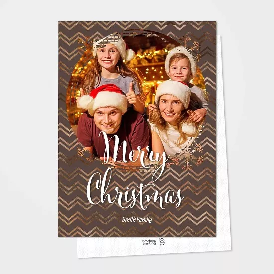 Stylish Brown Christmas card with a Gold pattern