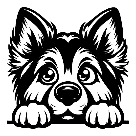 Веселий песик — милий дитячий, виглядає з-під столу