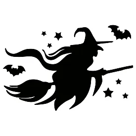 Вінілова наклейка – Відьма на мітлі та кажани 🧹🦇