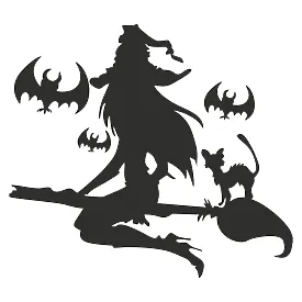 Вінілова наклейка – Відьма, кажани, облізлі коти, мітла 🧙‍♀️🦇🐈‍⬛