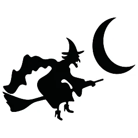 Вінілова наклейка – Відьма на мітлі й серп місяця 🌙🧙‍♀️