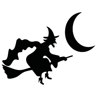 Вінілова наклейка – Відьма на мітлі й серп місяця 🌙🧙‍♀️