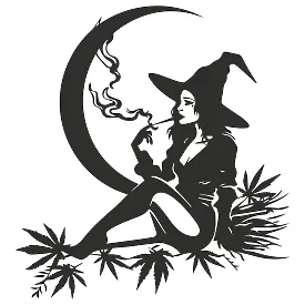 Вінілова наклейка — Відьма, місяць і конопля 🌙🧙‍♀️