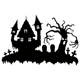 Вінілова наклейка – Замок Halloween з деревом і могилами 🏰🌲💀